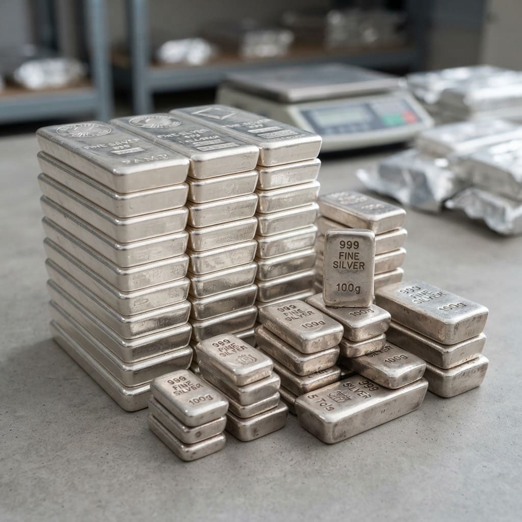 Stack of fine silver bullion bars